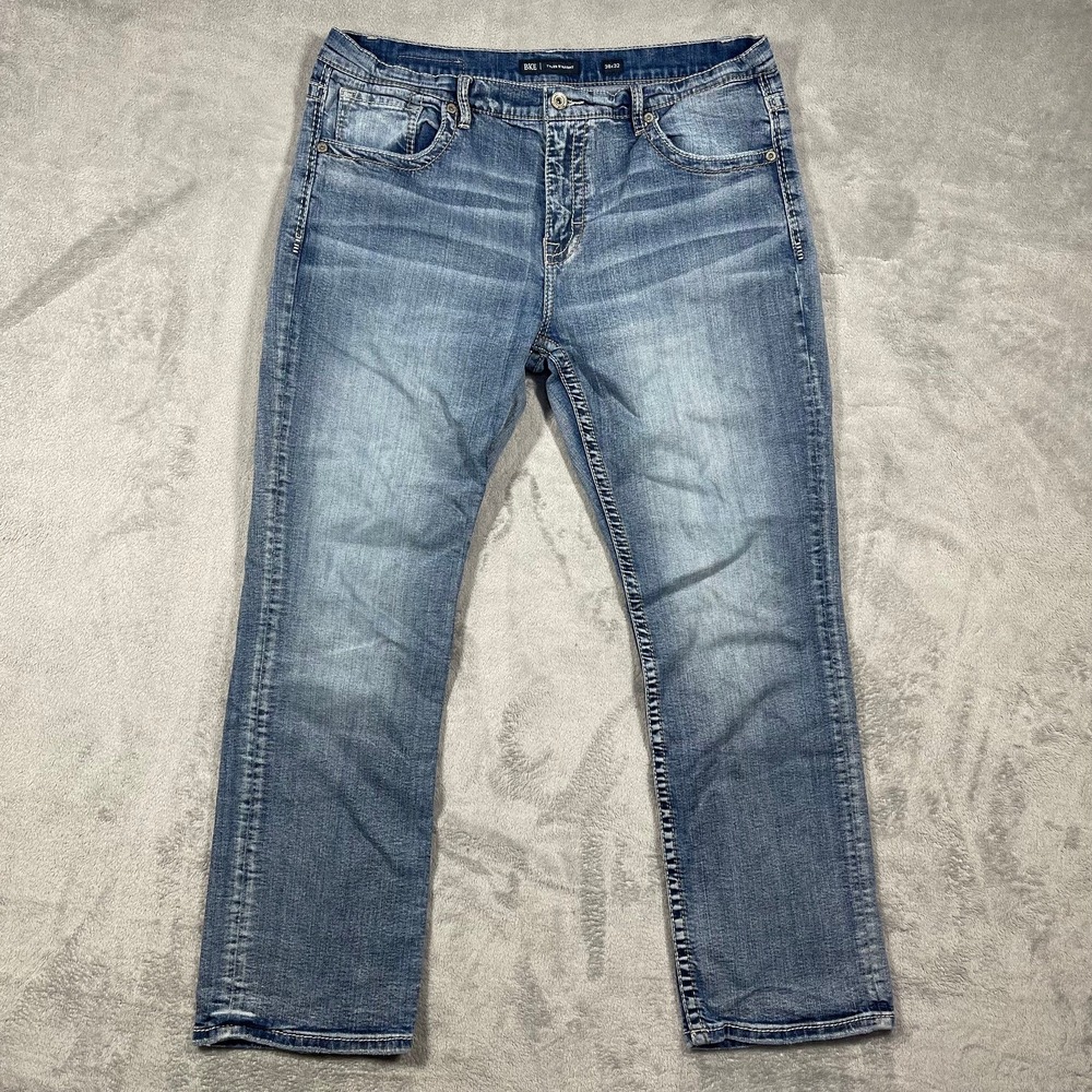 BKE Tyler Straight Jeans Men 38x32(30) Blue Medium Wash Denim Stretch Casual